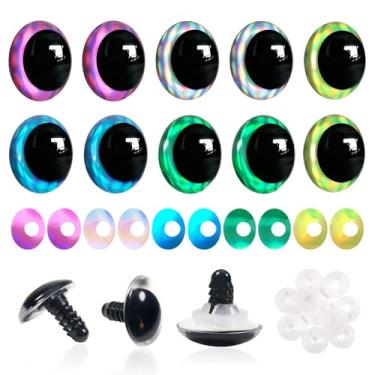 Imagem de TOAOB 10 peças de olhos de segurança com glitter para amigurumis ovais 18 x 24 mm de crochê com arruelas 5 cores para fazer animais de pelúcia de fantoches DIY