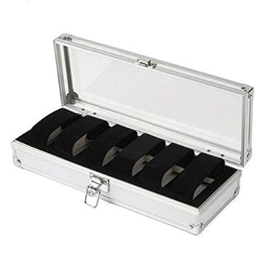 Imagem de HHHJQFAAT Caixa de metal 6/12 slots grade relógio de pulso caixa de exibição suporte de armazenamento organizador caixa de relógio joias caixa de relógio pagar (cor: prata 6 grade) (prata 6 grade)