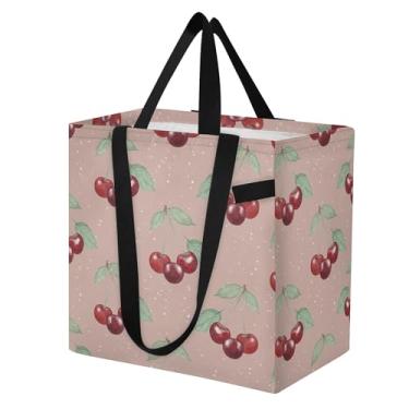 Imagem de SEHANY Sacola de compras reutilizável de cereja fofa com alças reforçadas, bolsa de compras de lona dobrável à prova d'água de grande capacidade para viagem, cozinha, praia