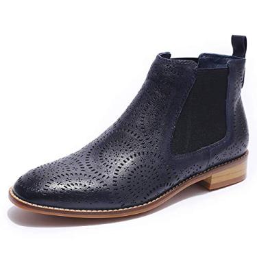 Imagem de Mona flying Sapato feminino feito à mão em couro Oxfords Brogue vintage com cadarço, Azul, 38