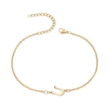 Imagem de Pulseira De Corrente Fina Com Contas Em Forma De Letra Minimalista Uni