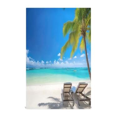 Imagem de Wassud Toalhas de cozinha toalhas de prato de praia e palmeira 1 pacote de panos de prato macios com laço para pendurar toalha de mão de secagem rápida super absorvente toalhas de chá de mesa