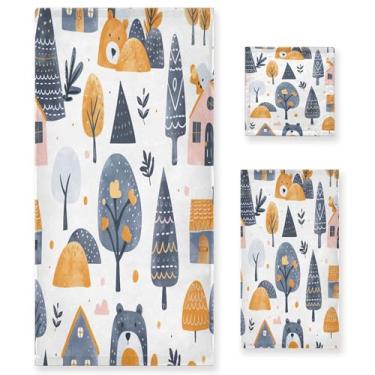 Imagem de xigua Cute Bears Houses Conjunto de toalhas de banheiro absorvente macio 3 peças toalha de banho toalha de mão toalhas decorativas para banheiro, academia, hotel, praia, piscina
