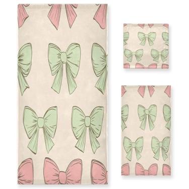 Imagem de xigua Conjunto de toalhas de banheiro Green Bows absorvente macio 3 peças toalha de banho toalha de mão toalhas decorativas para banheiro, academia, hotel, praia, piscina
