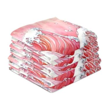 Imagem de Wassud Toalhas de cozinha ondas vermelhas toalhas de prato de cozinha pacote com 6 panos de prato macios com laço para pendurar toalha de mão super absorvente de secagem rápida toalhas de chá de mesa