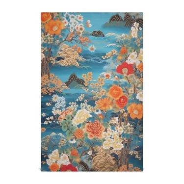 Imagem de Wassud Toalhas de cozinha padrão laranja e azul toalhas de prato de cozinha 1 pacote panos de prato macios com laço para pendurar toalha de mão de secagem rápida super absorvente toalhas de chá de