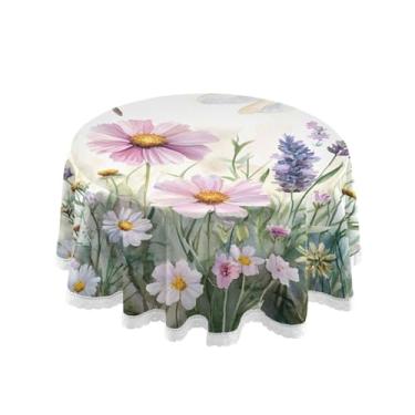 Imagem de Qilmy Toalha de mesa redonda de palmeira de treliça verde, 152 cm, resistente à água, à prova de derramamento, capa de mesa grande para jantar de reunião de família em ambientes internos e externos