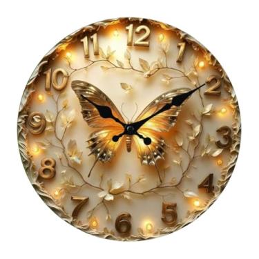 Imagem de Generic Relógio de parede decorativo para casa, 2D, redondo, de madeira, para cozinha ou escritório. Silencioso, elegante, analógico, criativo, com design de, 25cm