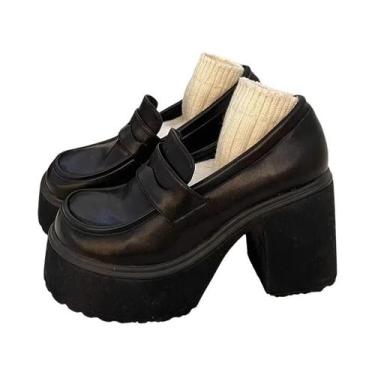 Imagem de Sapatos Femininos Retro De Salto Alto Com Sola Grossa Confortáveis Est
