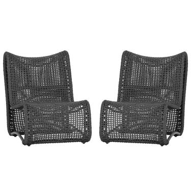 Imagem de 2 Cadeiras Poltronas Texas Corda Náutica Varanda Jardim Preto