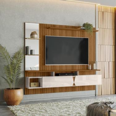 Imagem de Painel Intense Painel Para Tvs Até 55 Polegadas 2 Portas Freijo Ripado Off White Perolizado Lukaliam