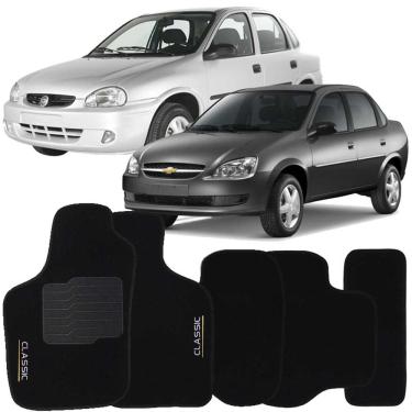 Imagem de Jogo de Tapete Automotivo Carpete Corsa Classic 2003 à 2015 Soft Logo Bordado Preto 5 Peças