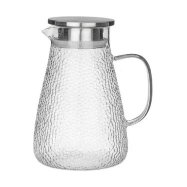 Imagem de Jarra Vidro Texturizado Com Alça Tampa Inox 1800Ml Suco Água - Kadê