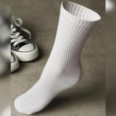 Imagem de Kit 12 Pares Meia Algodão Cano ALTO 38-43 Branca Preta 898 Cor:BrancoT