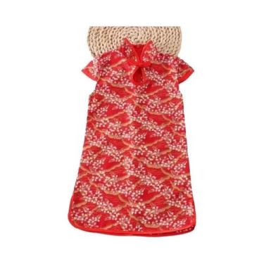 Imagem de Vestido Qipao Vermelho Para Meninas, Vestido De Verão Retro Clássico C