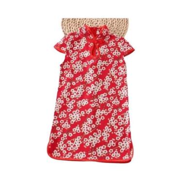 Imagem de Vestido Qipao Vermelho Para Meninas, Vestido De Verão Retro Clássico C
