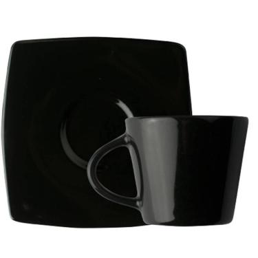 Imagem de Kit 10 Xícaras de Café com Pires 90ml Porcelana Germer Preta Oriental Cafezinho