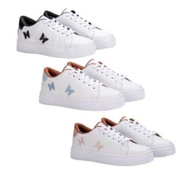 Imagem de Kit 3 Pares Tenis Feminino Casual Borboleta-Feminino