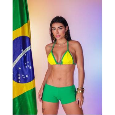 Imagem de Conjunto Biquíni Brasil Cortininha e Micro Short Canelado Empina Bumbu