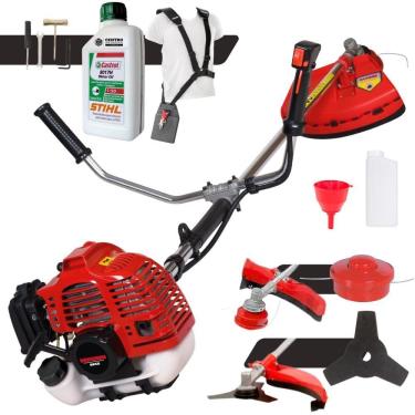 Imagem de Roçadeira À Gasolina Kawashima KW43-L 2T 43cc 1,7HP Modelo Completo C/ Lâmina, Carretel e Cinto de Sustentação Duplo + ÓLEO CASTROL STIHL 2T