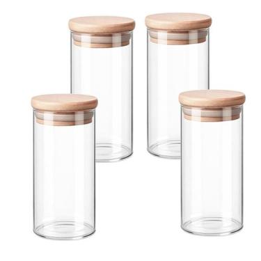 Imagem de Kit 4 Potes Organizador recipiente Cereais com Tampa de Bambu Cozinha 
