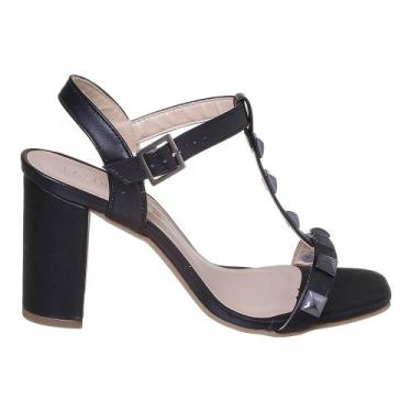 Imagem de Sandalia Tachas Salto Alto Grosso Bloco Social Elegante Moda - Fashion