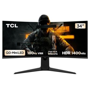 Imagem de Monitor Gamer Curvo TCL QD Mini LED 34", WQHD, Ultrawide, 180Hz, 1ms, 