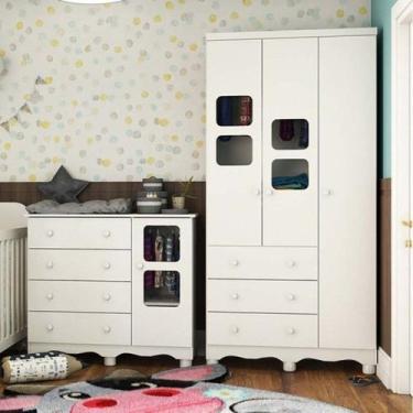 Imagem de Quarto de Bebê com Guarda Roupa e Cômoda 4 Gavetas com Janela Uli Bran