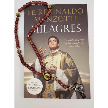 Imagem de Livro Milagres + Terço em Madeira Santa Chagas - Padre Reginaldo Manzotti