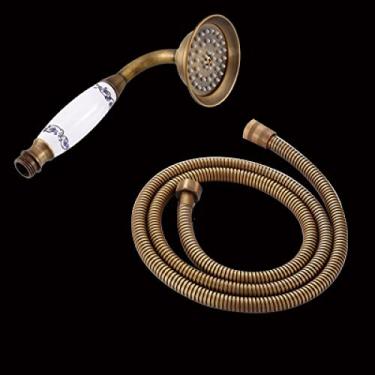 Imagem de Bronze preto antigo ouro cromado latão estilo telefone banheiro chuveiro chuveiro de mão que economiza água e mangueira de 1,5 m, 8