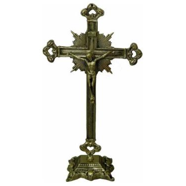 Imagem de Crucifixo De Mesa Altar Todo Trabalhado Bronze Igreja Padres - Wilmil