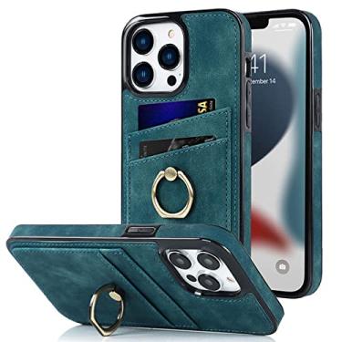 Imagem de Capa de anel de dedo de couro para iphone 13 12 mini 11 pro xs max xr x 7 8 plus porta cartão de luxo slot suporte suporte para telefone capa de bolsa, azul, para iphone12 mini