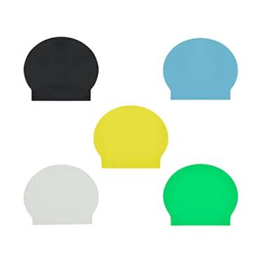 Imagem de Sporti Touca de natação infantil de látex – Conjunto de 5 (Preto/Verde Neon/Azul pó/Branco/Amarelo)