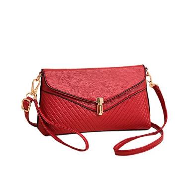 Imagem de Bolsa transversal feminina com aba, bolsas de mão acolchoadas, bolsa de ombro de couro vegano, leve, casual, carteira de moedas, Red