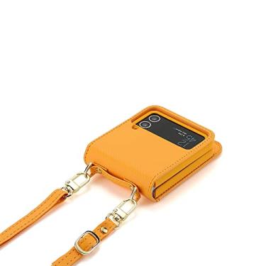 Imagem de Capa de couro para Samsung Galaxy Z Flip 4 Flip4 5G Carteira Protetora Carteira Crossbody Cordão Capa de Telefone, amarelo, Para Galaxy Z Flip4 5G