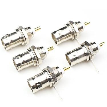 Imagem de ANHAN - Pacote com 5 adaptadores coaxiais BNC fêmea para montagem de painel com cabo de porca para solda e conector RF