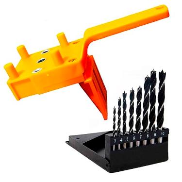 Imagem de Kit Gabarito Para Cavilhas 6,8, 10mm Com Brocas de Perfuração Autocentralizante Guia de Furos Perfuração Marcenaria