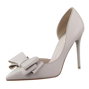 Imagem de YGJKLIS Sapatos femininos de salto alto stiletto 10,5 cm sapatos femininos de festa de casamento sapatos de vestido de dedo fino sandália de dança latina desempenho de salão, Cinza, 5