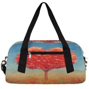 Imagem de Bolsa esportiva para o Dia dos Namorados, árvore do amor, rosa, vermelha, coração, ginástica, bolsa de viagem de fim de semana, bolsa de ginástica esportiva para meninos e meninas, bolsa de viagem