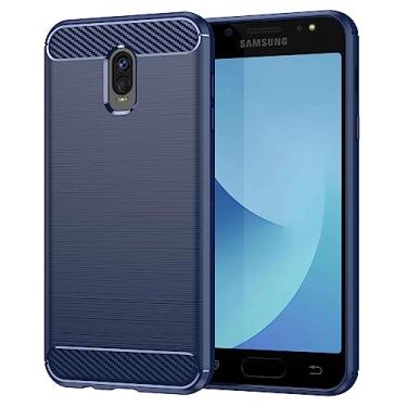 Imagem de Capa de celular para Samsung Galaxy J7 Plus, fibra de carbono refinada, anti-queda, anti-impressões digitais, proteção total azul