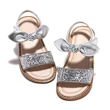 Imagem de Kiderence Sandálias infantis para meninas, sapatos de verão, sandálias infantis, Ck301, prata, 1 Big Kid