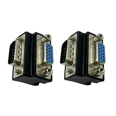Imagem de Dafensoy Conector trocador de acoplador VGA de 15 pinos de 90 graus, adaptador de cabo VGA macho para fêmea de 15 pinos, para monitor LCD de TV (pacote com 2)