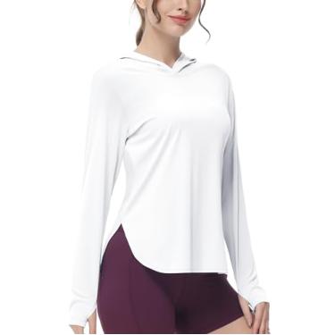 Imagem de MIER Camiseta feminina com capuz FPS 50+ proteção solar FPS manga longa ajuste seco atlética corrida caminhada pesca UV, Branco, M