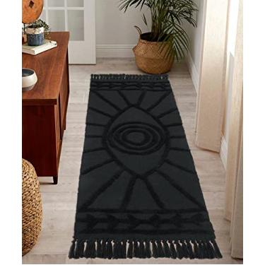 Imagem de Uphome Boho Runner Tapete lavável de 6,5 x 1,8 m com borlas, tapete de cozinha tecido de algodão macio, moderno, minimalista, cinza escuro, para sala de estar, lavanderia, banheiro
