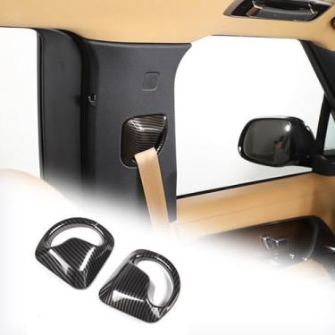 Imagem de Heutamo Guarnição de capa decorativa de botão de cinto de segurança compatível com Land Rover Range Rover Vogue Accessories 2023 2024, capa decorativa para cinto de segurança de fibra de carbono