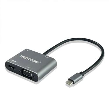 Imagem de WEETOTUNG Adaptador USB C para HDMI VGA Type-c 4 em 1 hub para 4K HDMI VGA USB3.0 e conversor de cabo PD 100W 25 cm compatível com MacBook 15Pro/Max, iPad, tablets e outros dispositivos USB-C