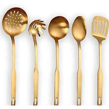 Imagem de Conjunto de utensílios de cozinha de aço inoxidável, grosso, aço inoxidável, panelas, banhado a titânio, conjunto de 5, utensílios de cozinha -, ouro