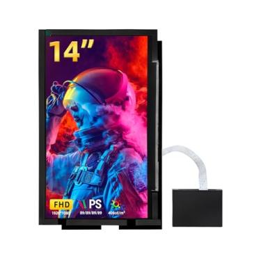 Imagem de wisecoco Tela LCD de 14 polegadas para Lian Li O11 Mini PC Case FHD 1920x1080 tela de laptop substituição PC monitor secundário HDMI 72% NTSC (preto)