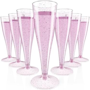 Imagem de JOLLY CHEF Pacote com 100 taças de champanhe de plástico descartáveis de 130 ml, copos de champanhe de plástico com glitter, adequado para casamento, Dia de Ação de Graças, Natal