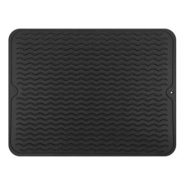 Imagem de Clink - Conjunto de 2 Tapetes Escorredores de Loua, Silicone, Preto, Geometrico, 40x30cm, Antiderrapante, Resistente ao Calor